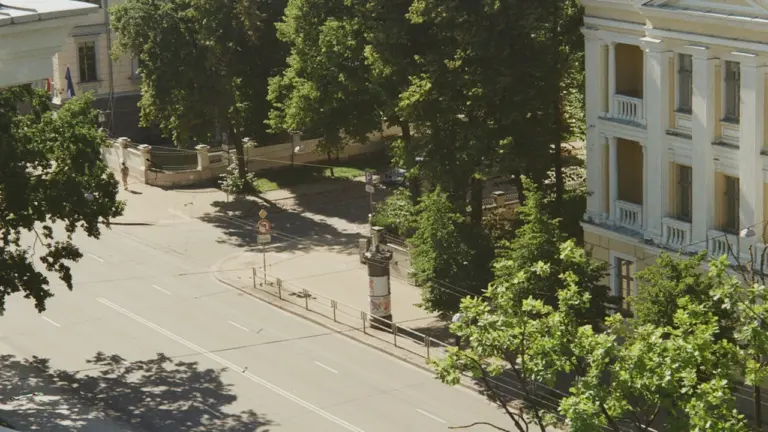 Ielas skats Rīgā ar kokiem, kas var tikt skartas satiksmes ierobežojumu dēļ.