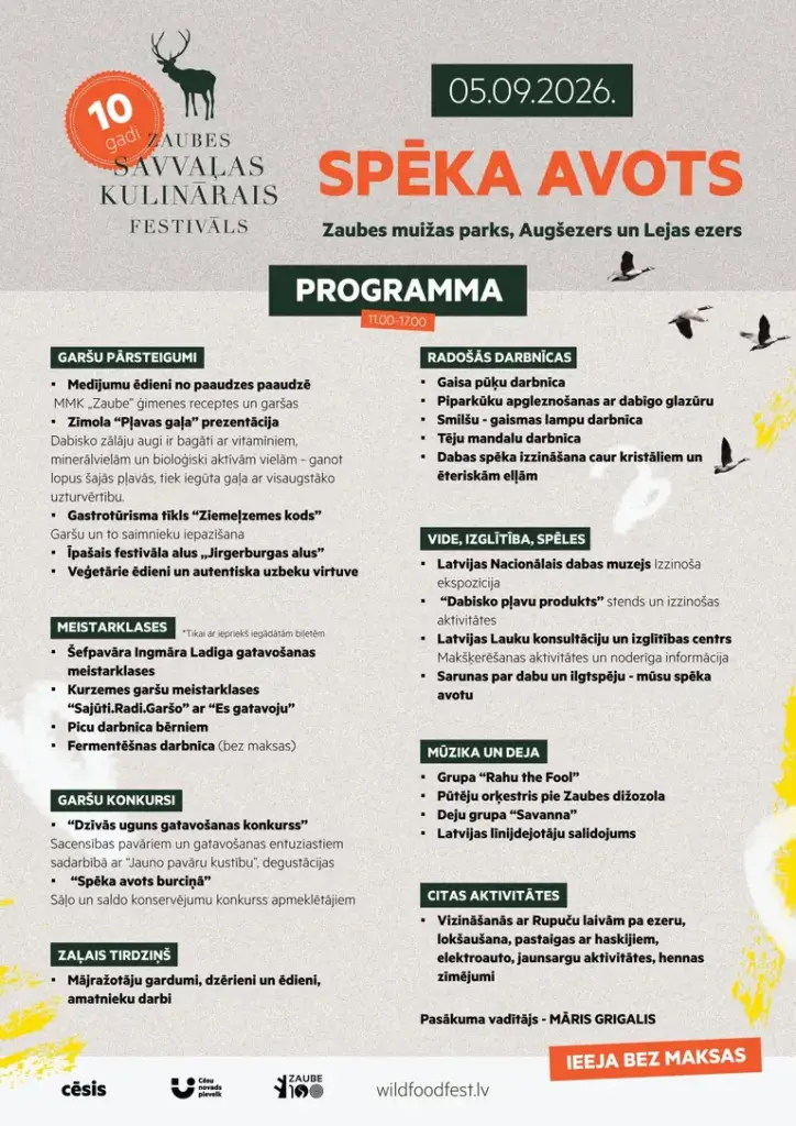 Savvaļas garšas Zaubē: 5. septembrī festivāls svinēs desmitgadi un Zaubes simtgadi